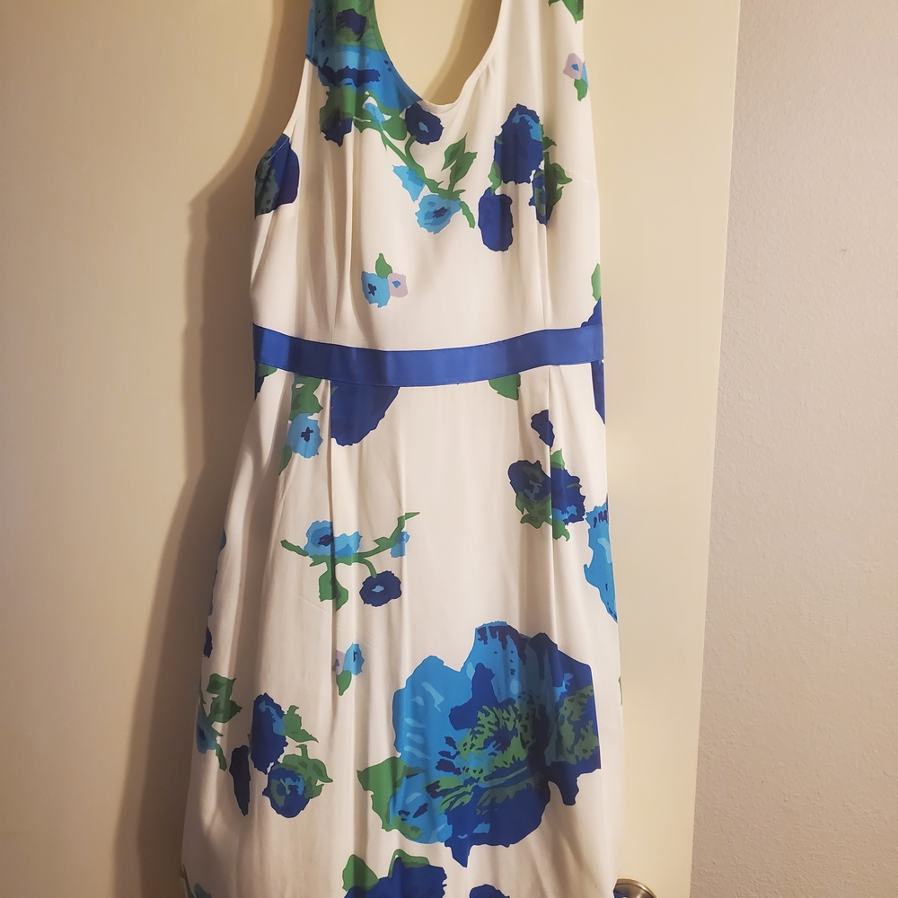 BB Dakota Fit & Flare Floral Party Dress – Size 16 – Blue/Green on White